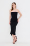 Black Back Slit Strapless Dress with Gather Detail on the Side - 2