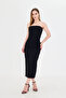 Black Back Slit Strapless Dress with Gather Detail on the Side