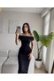 Women's Madonna Collar Slit Detailed Midi Dress - 2