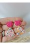 Pink Women's Steel Earring Apparatus Flower Patterned Handmade Polymer Clay Colored Earrings