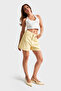Women's Yellow Color 6S5-108 Mom Fit Relaxed Cut Midi Length 100% Cotton Denim Shorts - 3