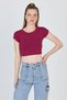 Burgundy Crew Neck Cotton Slim Fit Crop T-Shirt 9199m