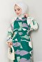 Botanical Pattern Dark Green Viscose Dress - 4