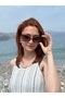 Stylish Women's Sunglasses with Brown Handle and Glass with Transparent Bronze Oval Frame