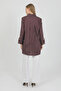Burgundy Striped Wide Cuffed 96% Cotton Stretchy Poplin Long Tunic Women's Shirt 1160 - 5