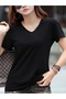 Women's Black V-Neck T-Shirt Summer Regular Fit Basic Plain Print-Free Casual Stylish Loose T-Shirt - 4