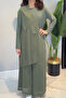 Sandy Suit with Half Chiffon Pants on the Front and Chiffon Slit Detail 59104 Khaki - 4