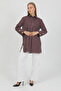 Burgundy Striped Wide Cuffed 96% Cotton Stretchy Poplin Long Tunic Women's Shirt 1160 - 3