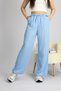 Blue Adjustable Waist Striped Pockets Wide Leg Linen Women's Trousers S - 7