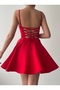 Women's Red Strap Flared Back Tie Mini Homecoming Dress 362 - 3