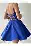 Women's Cobalt Blue Strap Flared Back Tie Mini Homecoming Dress 362 - 2
