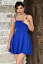 Women's Cobalt Blue Strap Flared Back Tie Mini Homecoming Dress 362 - 3