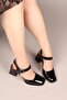 Moros Blunt Toe Patent Leather Heeled Shoes Black - 5