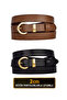 100% Genuine Leather Set of 2 Gold Color Set Buckle 2cm Women's Belt Brown, Black_ Lock_Gold