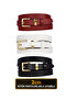 100% Genuine Leather Set of 3 Gold Color Suit Buckle 2cm Women's Belt Black, White, Red_Kare_Gold