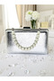 New Model Silver Color Shiny Patterned Chain Strap Handle Women's Evening Dress Bag - 4
