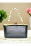 New Model Black Color Shiny Patterned Chain Strap Handle Women's Evening Dress Bag - 2