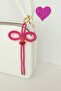 Fuchsia Bow Paracord Rope Cute Bag Ornament, Ribbon Keychain, Handmade Heart Bag Charm, Beach - 4