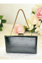 New Model Black Color Shiny Patterned Chain Strap Handle Women's Evening Dress Bag - 2