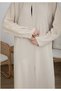 Beige Korean Nida Abaya with Frilled Cuffs - 5