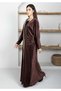 Brown Velvet Abaya with Golden Lace Borders & Matching Headscarf – Perfect for Winter - 3