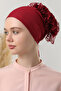 Women's Hijab Front Seamless Ruffled Combed Cotton Bonnet Claret Red