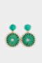 Women's Green Straw Detailed Earrings F0831Axns