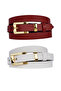 100% Genuine Leather Set of 2 Gold Color Set Buckle 2cm Women's Belt Red, White _ Big_Gold