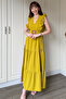 Mustard Sleeve Ruffle Slit Long Dress - 2