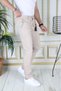 Men's Cream Slim Fit Stretchy Lycra Dobby Linen Trousers Stylish Trousers with Lace-Up Belt and Elastic Waist - 5