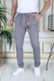 Men's Linen Trousers Gray Slim Fit Stretchy Lycra Dobby Lace-Up Belted Elastic Waist - 3
