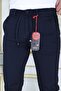 Men's Linen Trousers Navy Blue Slim Fit Stretchy Lycra Dobby Lace-Up Belted Elastic Waist - 6
