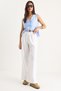 Women's White Elastic Waist, Detailed Cuffs, Palazzo Style Cotton Gabardine Summer Trousers 60283323