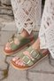 Primo Women's Green Real Leather Suede Double Buckle Slippers - 7