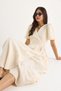 Women's Beige Double Breasted Closed Balloon Sleeve Long Muslin Dress 3034 60283364 - 3