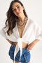 Women's Ecru Wide Sleeve V-Neck Muslin Blouse with Tie Detail 4729 60283396 - 4