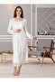 Ecru Special Design Lace Long Sleeve Cotton Maternity Nightgown
