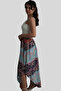 Turquoise Color Gold Detailed Silk Long Skirt - 2