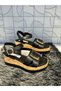 Castle 35182 Black H Buckle Detail Cork Filled Heel Laced Daily Orthopedic Sandals Shoes - 2