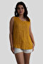 Mustard Embroidery Detailed Thick Strap Linen Blouse