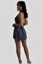 Blue Floral Patterned Silk Shorts Crop Set - 3