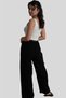 Black Muslin Trousers with Elastic Waist Belt Detail - 3