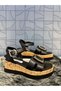 Castle 35182 Black H Buckle Detail Cork Filled Heel Laced Daily Orthopedic Sandals Shoes