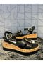 Castle 35182 Black H Buckle Detail Cork Filled Heel Laced Daily Orthopedic Sandals Shoes - 7