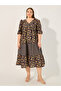 Plus Size Floral Print V Neck Tiered Midi Dress - 2