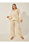 Plus Size Floral Print Shirt and Pyjama Pants Set with Scalloped Edge