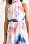 Women's Pink Blue Halter Neck Patterned Slit Detailed Lined Chiffon Dress 60283417 - 6