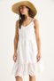 Women's White V-Neck Back Detailed Lined Skirt Flared Brode Dress 5244 60281067 - 5