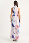 Women's Pink Blue Halter Neck Patterned Slit Detailed Lined Chiffon Dress 60283417 - 7