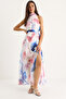 Women's Pink Blue Halter Neck Patterned Slit Detailed Lined Chiffon Dress 60283417